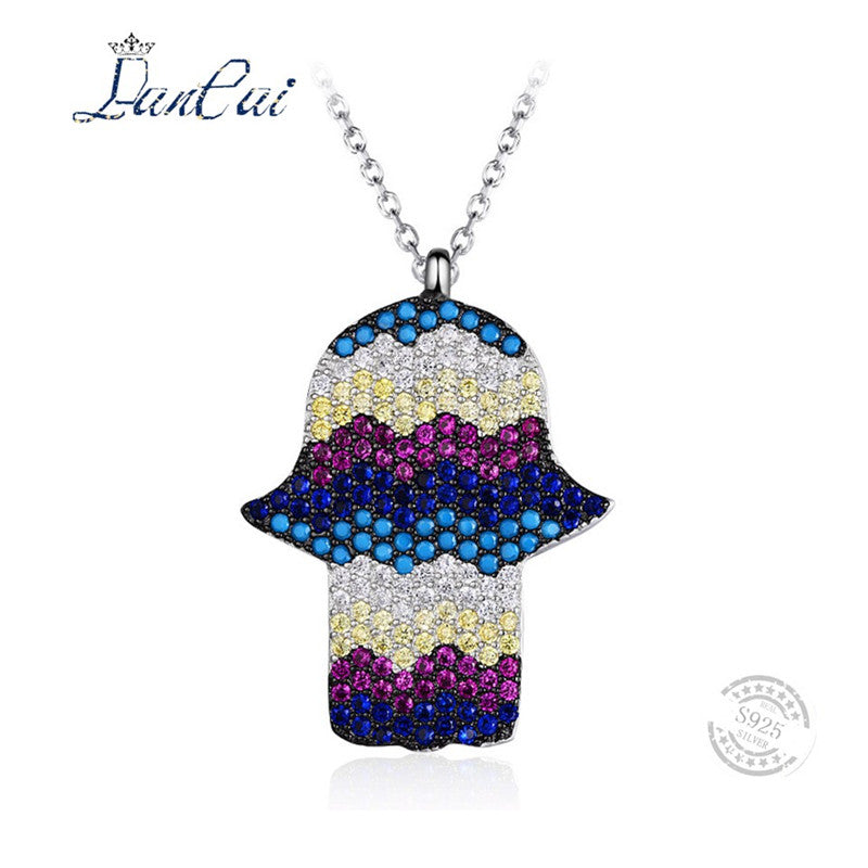 Fashion Manual 925 Sterling Silver Necklace The hand of Fatima Zircon Pendant Necklace for Women Fine Jewelry Gift