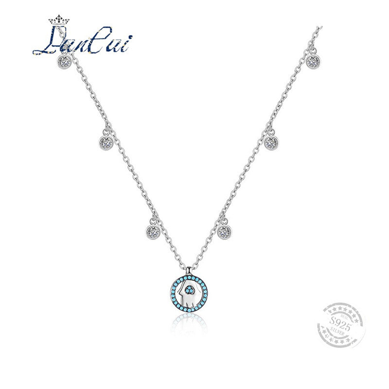 Fashion Manual 925 Sterling Silver Necklace Turkey Palm Blue Zircon Pendant Necklace for Women Fine Jewelry Gift