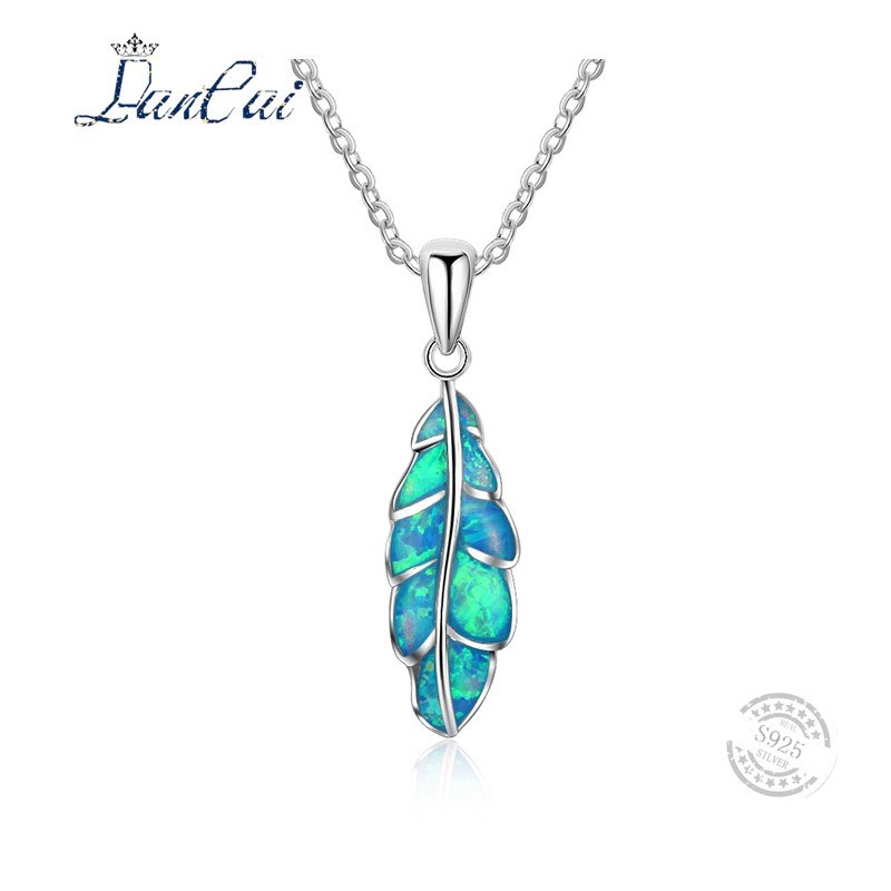 Genuine 925 Sterling Silver Blue Fire Opal Necklace Classic Leaves Pendant Necklace for Women High Quality Fine Jewelry