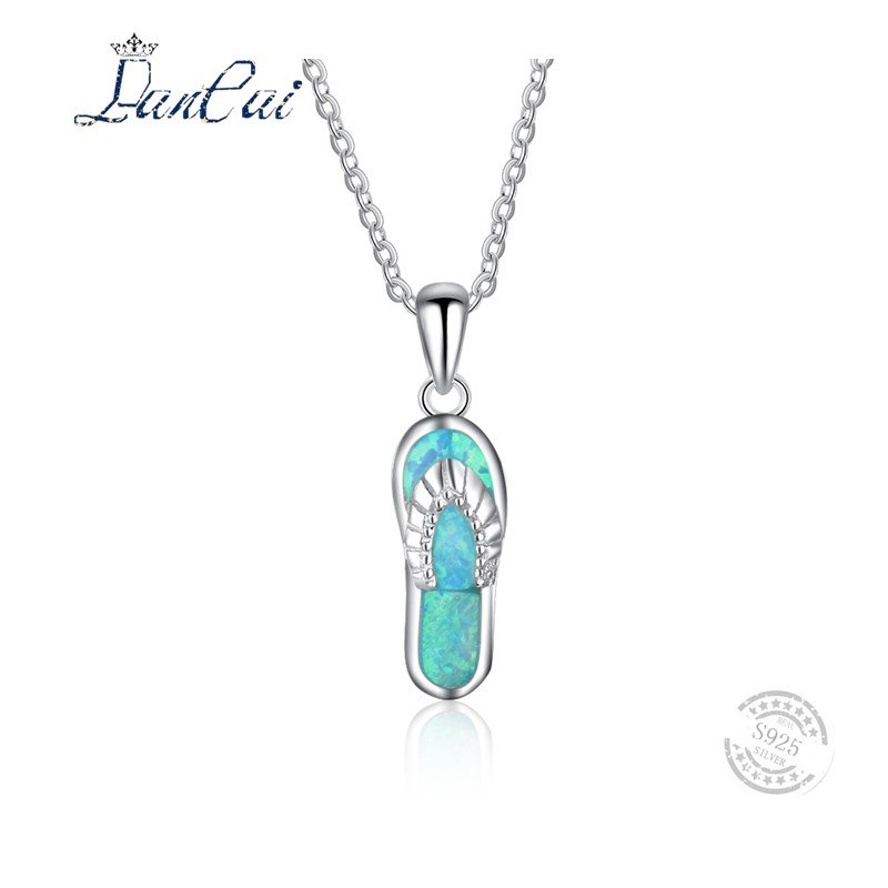 Genuine Fashion 925 Sterling Silver Necklace Individual Shoe Shape Blue Fire Opal Pendant Necklace for Women Fine Jewelry