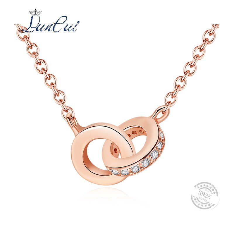 Zircon Double Circle 925 Sterling Silver Fashion Necklaces & Pendants For Women Silver Pendant Jewelry Party Lovers Gift