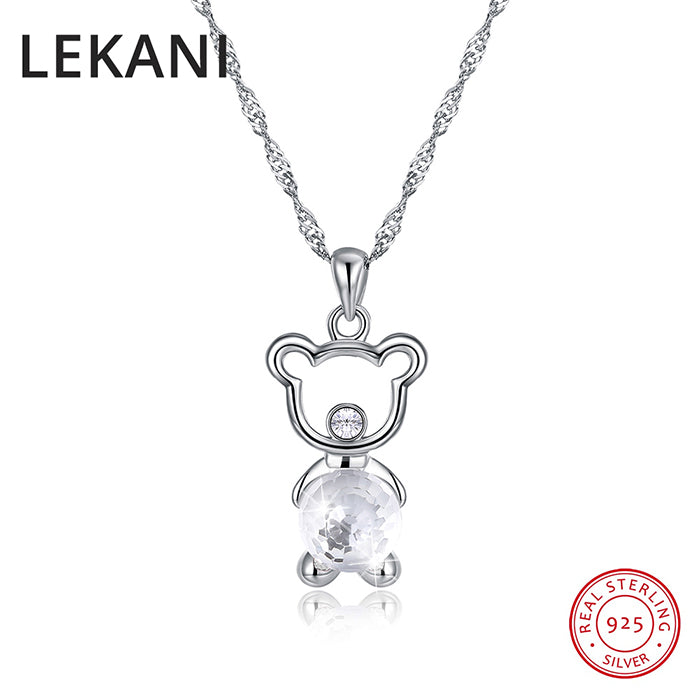 Crystals From SWAROVSKI Animal Fine Jewelry Cute Bear Pendant Necklaces For Women Girls Gifts Real 925 Silver Accessories