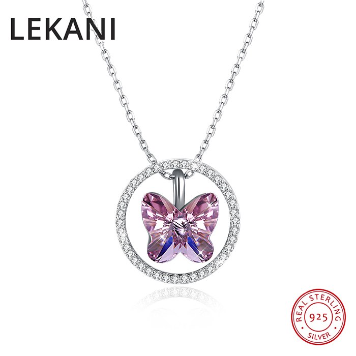 Crystals From Swarovski Fine Jewelry For Women S925 Silver Butterfly Circle Pendant Necklaces Versatile 3 Styles Jewelry