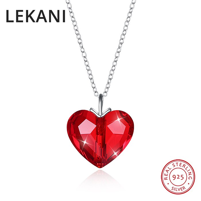 Crystals From Swarovski Fine Red Heart Pendant Necklace For Women Real S925 Silver Collares Lovers Valentine's D Gift