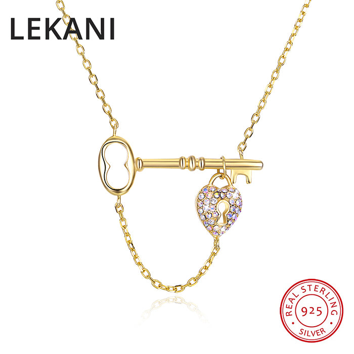 Key Lock Necklace Pendant For Women 2020 New Fashion Crystals From Swarovski Collars Gold Plated S925 Silver Fine Jewelry