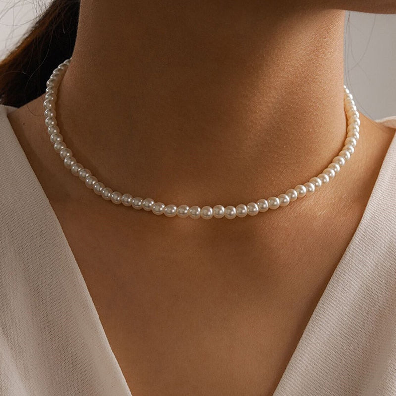 LETAPI 2022 Elegant White Imitation Pearl Choker Necklace Full Big Round Pearl Wedding Jewelry for Women