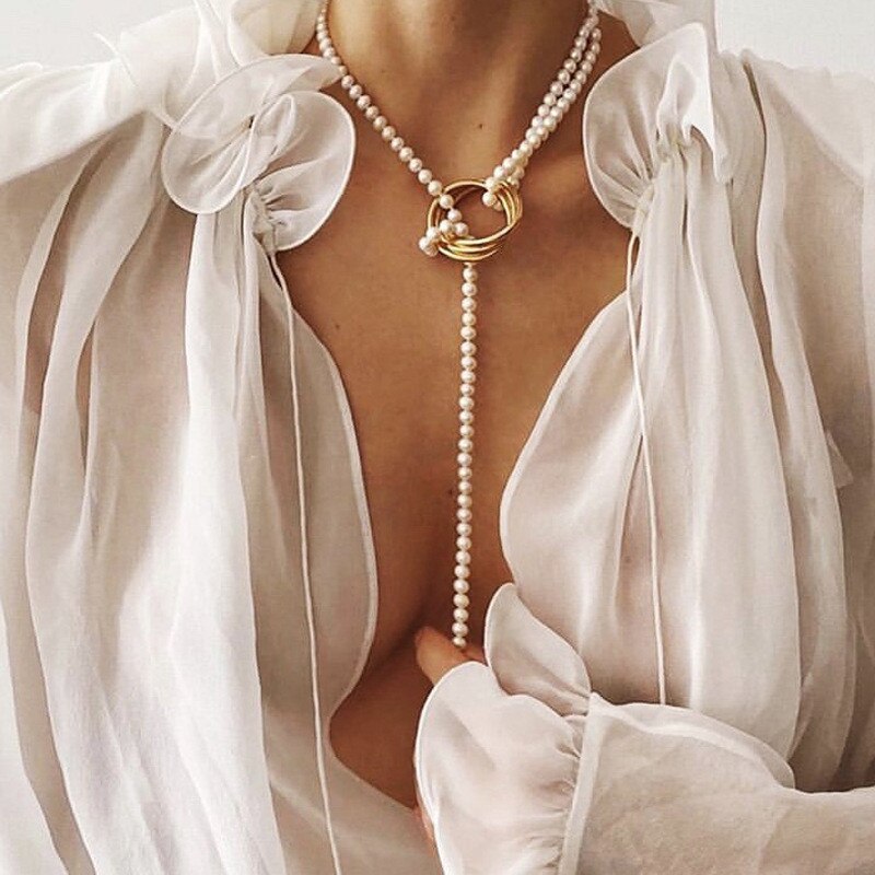 LETAPI 2022 Elegant White Imitation Pearl Choker Necklace Full Big Round Pearl Wedding Jewelry for Women