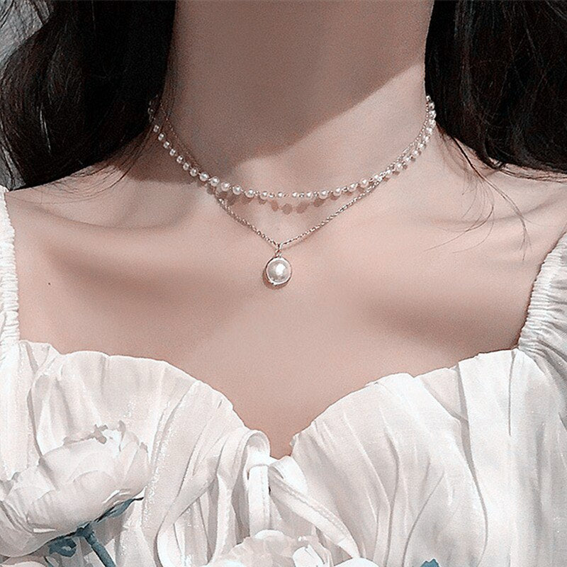 LETAPI 2022 Elegant White Imitation Pearl Choker Necklace Full Big Round Pearl Wedding Jewelry for Women