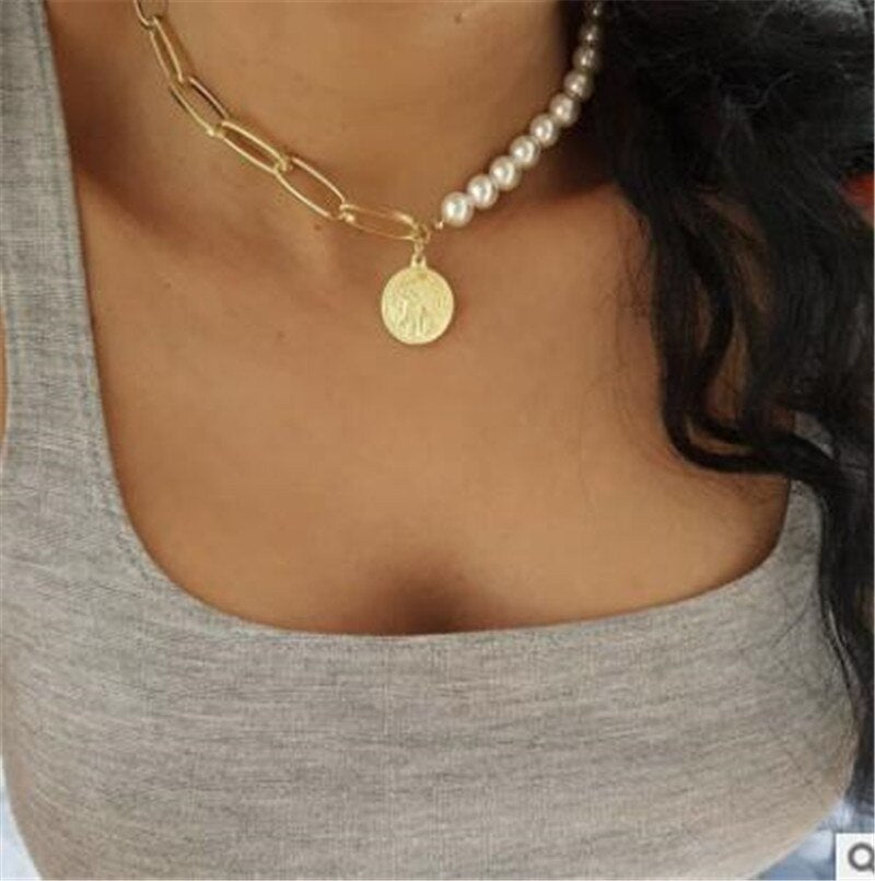 LETAPI 2022 Elegant White Imitation Pearl Choker Necklace Full Big Round Pearl Wedding Jewelry for Women