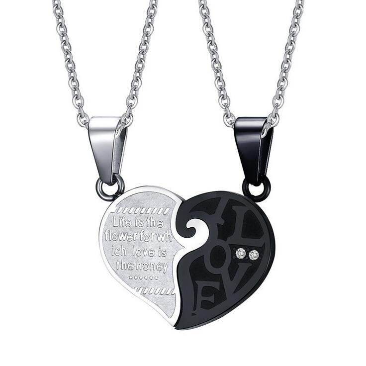 LOOKER Vintage Wedding Necklace Pendant Set His & Hers Matching Heart Couple Women Men Romantic Necklace Jewelry