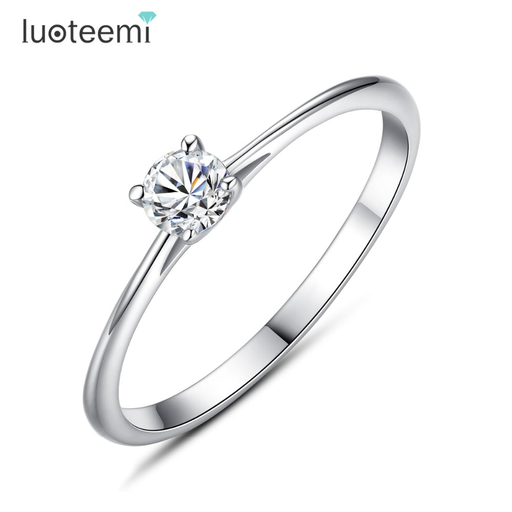 Predestined Classic 4 Claw Engagement Sterling Silver Ring 4mm Clear Bright Cubic Zirconia S925 Women Silver Jewelry