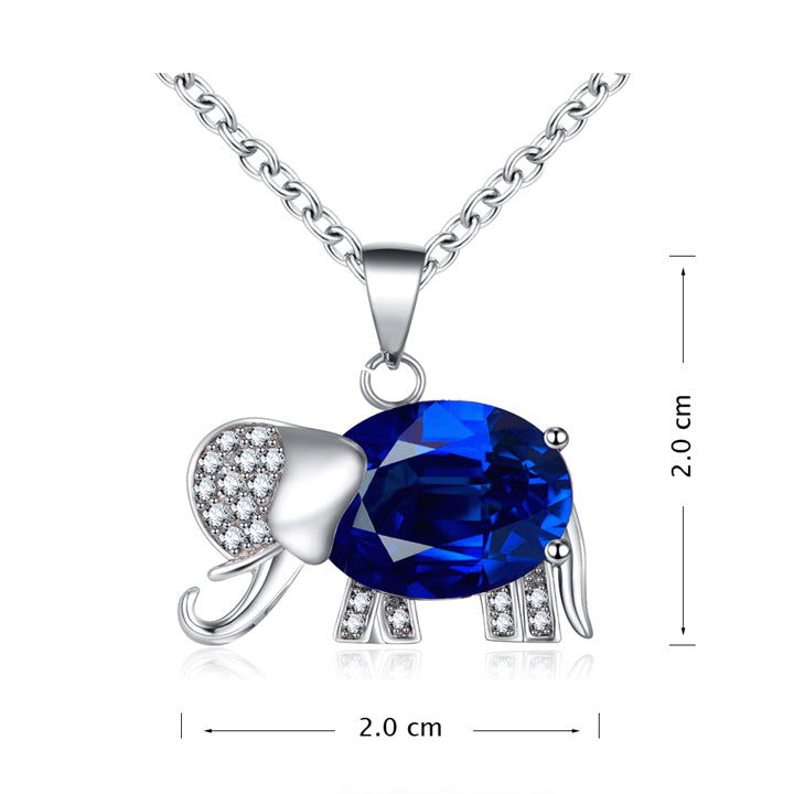 Lab Sapphire Blue Birthstone Elephant Pendant Necklace for women 925 Sterling silver Jewelry Animal designer Crystal gift