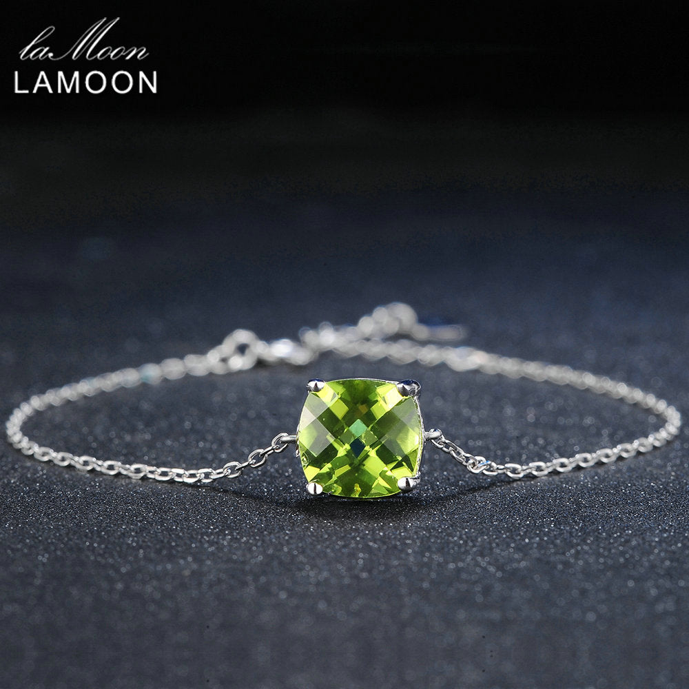 1.3ct 100% Natural Square Green Peridot 925 Sterling Silver Jewelry Chain Charm Bracelet S925 LMHI015