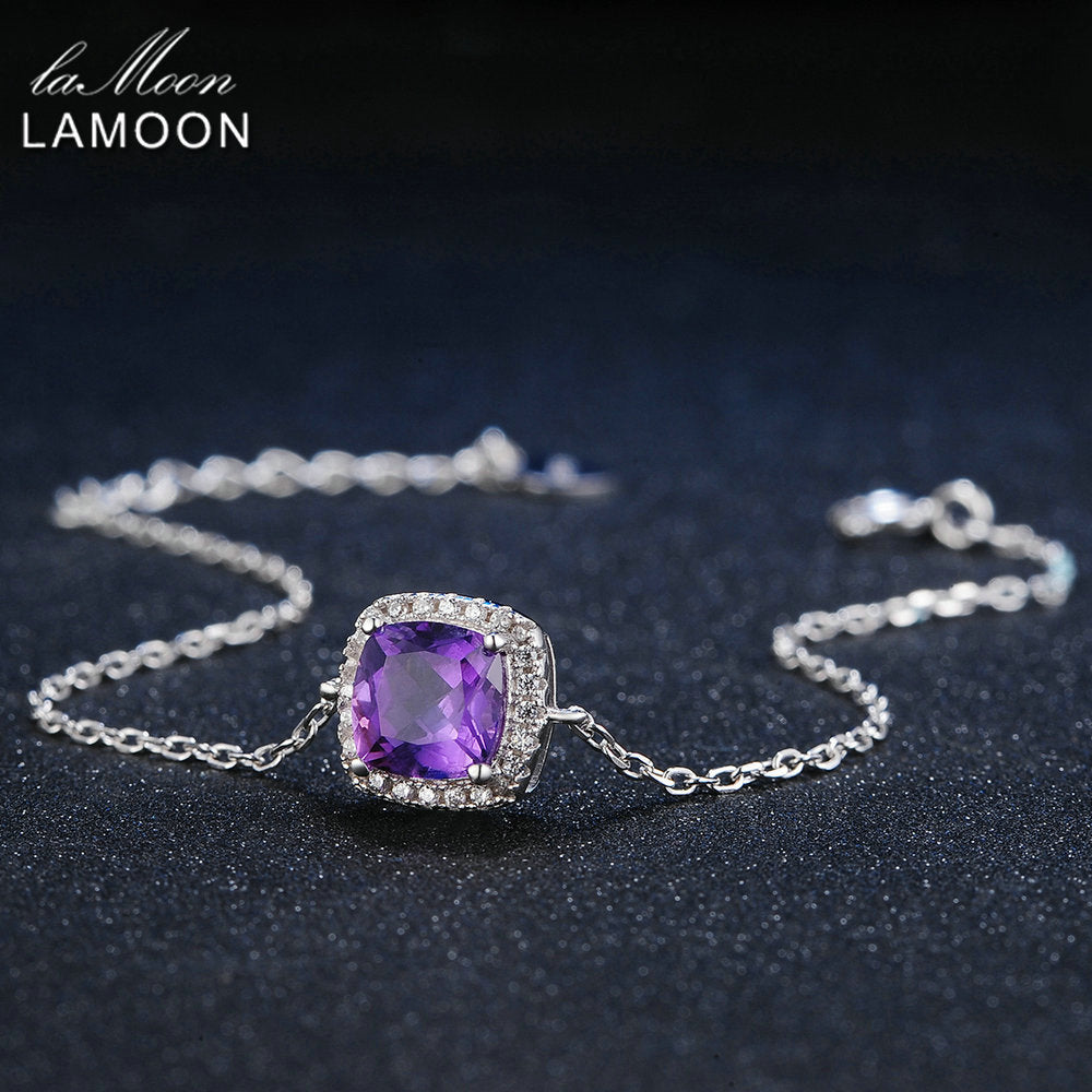 1.75ct 100% Natural Purple Amethyst 925 Sterling Silver Jewelry Chain Charm Bracelet S925 LMHI007