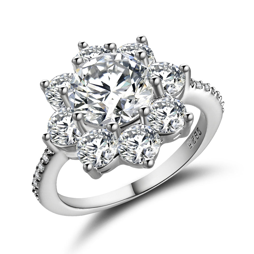Large Flower Rings for women party gift new luxury Cubic Zircon Engagement Ring Wedding band fashion silver plated jewelry