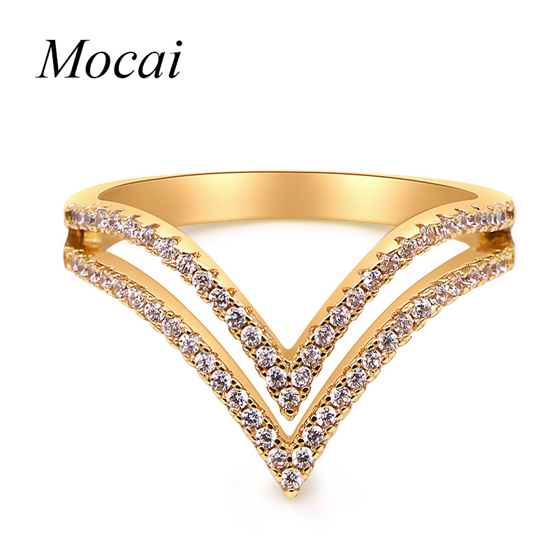 Latest Brand Design Simple Easy Matching Gold Color AAA Cubic Zirconia V Shape Rings For Women Stunning Jewellery ZK10