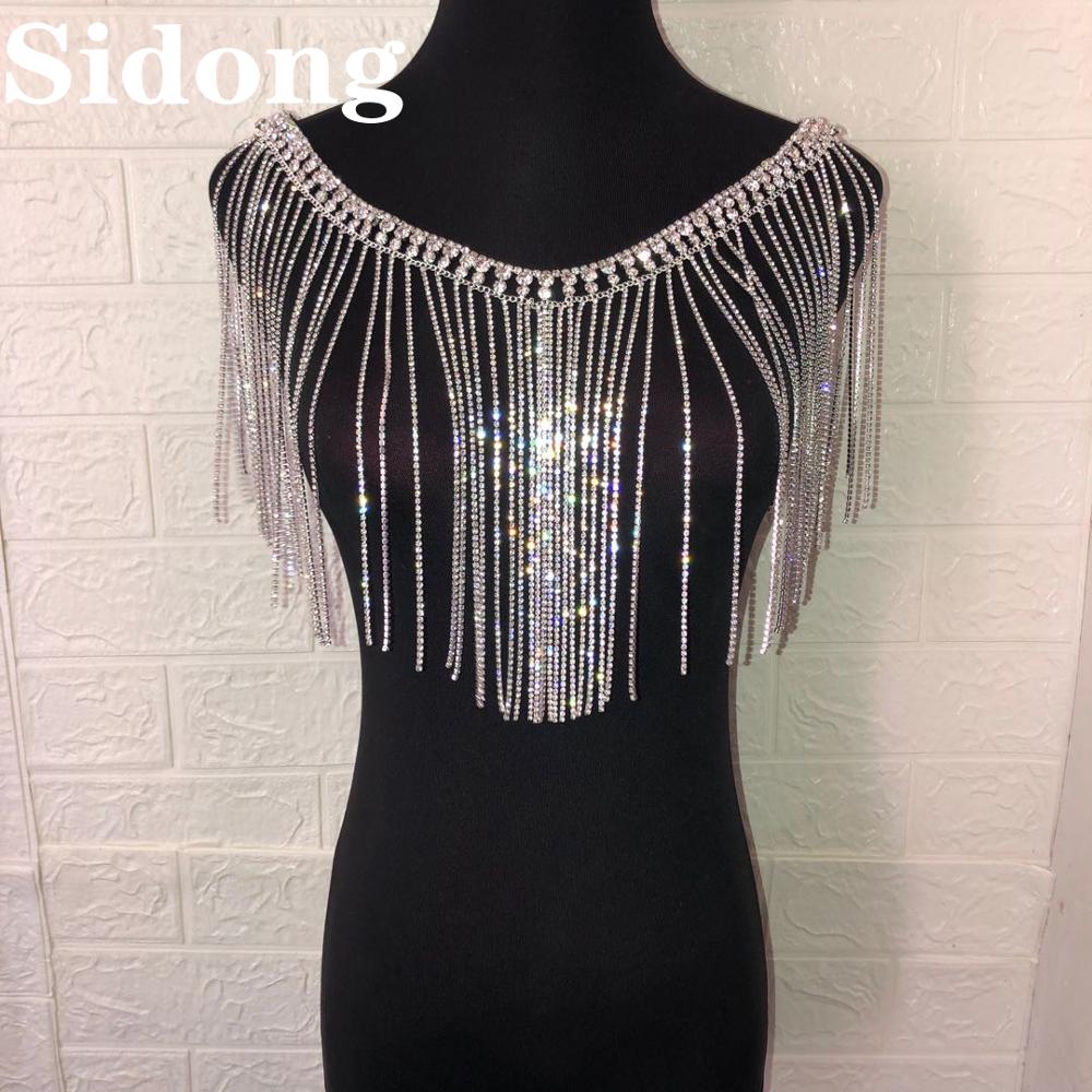 Latest handmade Bridal Crystal tassel shoulder chain necklace women's Wedding Crystal shoulder jewelry statement necklac