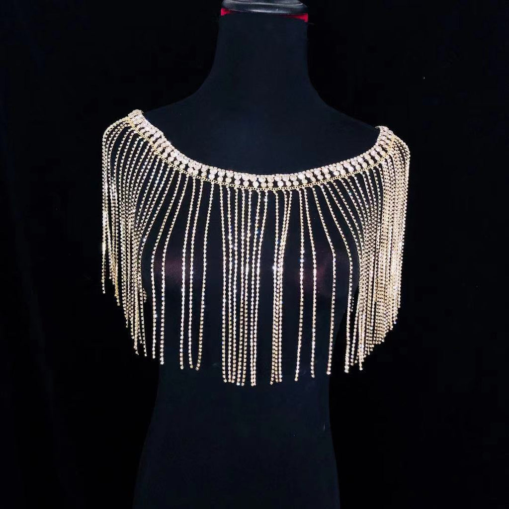 Latest handmade Bridal Crystal tassel shoulder chain necklace women's Wedding Crystal shoulder jewelry statement necklac