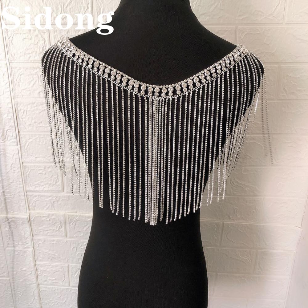 Latest handmade Bridal Crystal tassel shoulder chain necklace women's Wedding Crystal shoulder jewelry statement necklac