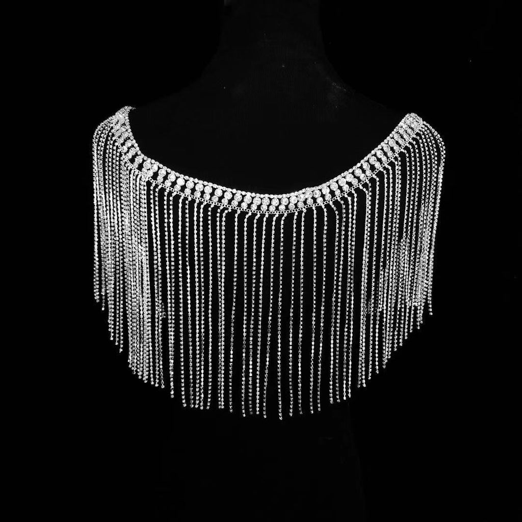 Latest handmade Bridal Crystal tassel shoulder chain necklace women's Wedding Crystal shoulder jewelry statement necklac