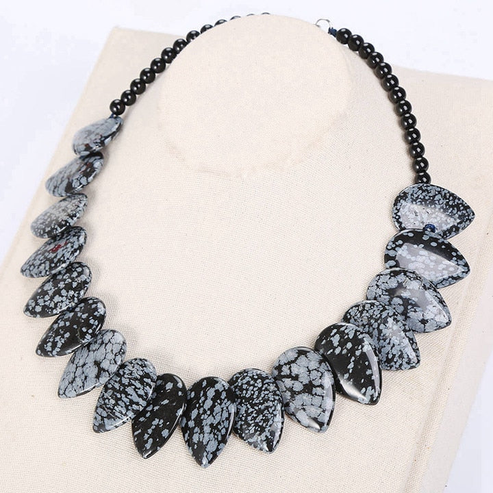 Leaf Pendant Necklace Ethnic Women Choker Natural Stone Jewelry Gemstone Men Female Fashion Accessories Vintage Male Bohemian