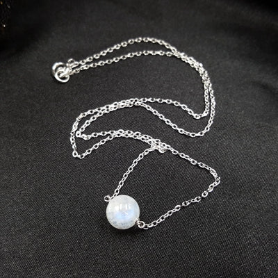 Gemstone Natural AA Moonstone 8mm 925 sterling silver Choker Invisible /S925 Chain Necklace For Women Fashion Jewelry