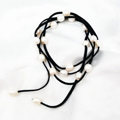 Natural Pearl Rice Shape 9-10mm Leather Necklace ,Pearl Bracelet Approx 114cm
