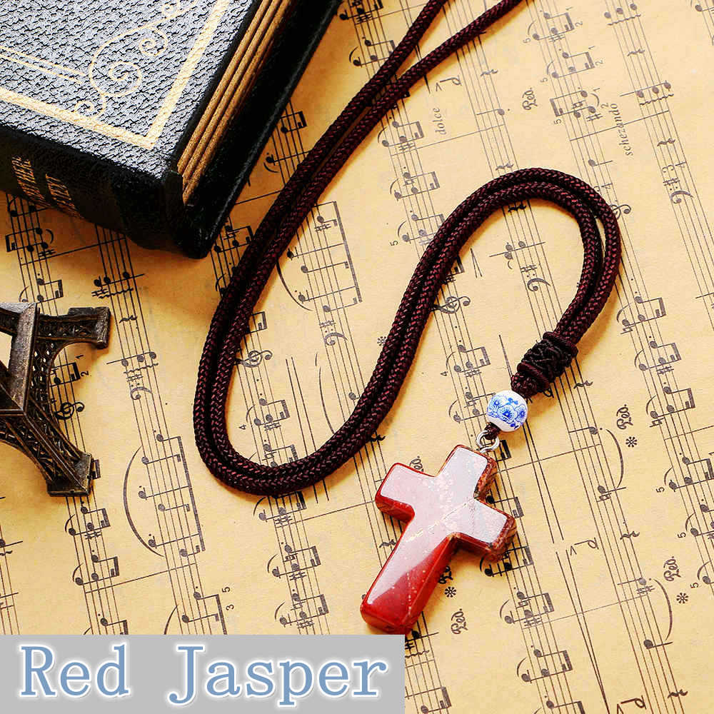 Long Chain Necklaces For Women Natural Stones Crystal Cross Agate Lapis Lazuli With Stones Ethnic Jewelry Cross Religious Charm