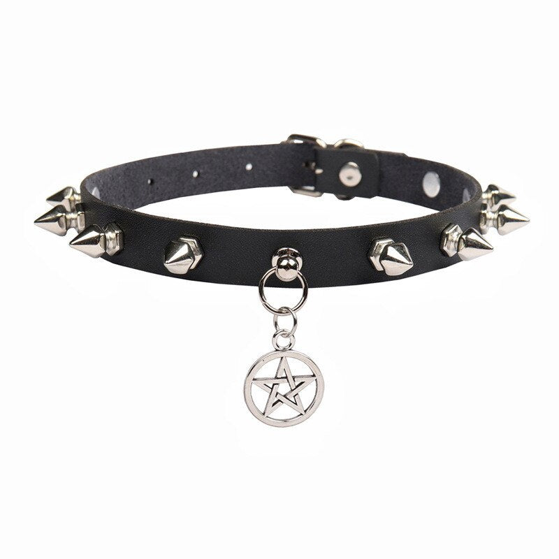 Long Spike Choker Necklaces Punk Faux Leather Collar For Women Men Cool Big Rivets Studded Chocker Necklace Goth Style Accessori