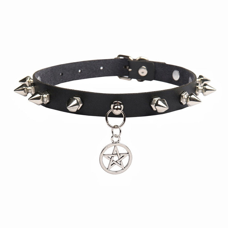 Long Spike Choker Necklaces Punk Faux Leather Collar For Women Men Cool Big Rivets Studded Chocker Necklace Goth Style Accessori