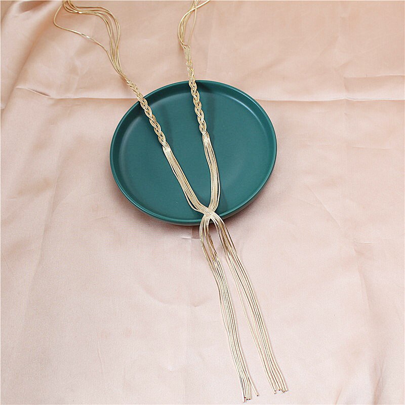 Long Statement Twisted Y Shape Gold Tassel Necklace for Women Female Wedding Daily Pendant Necklace Sweater Jewelry Accessories