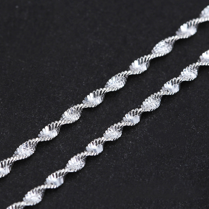 Real 925 Sterling Silver Handmade Fine Jewelry Top Quality Sparkle Twisted Necklace Chain for Women Collier Acessorios