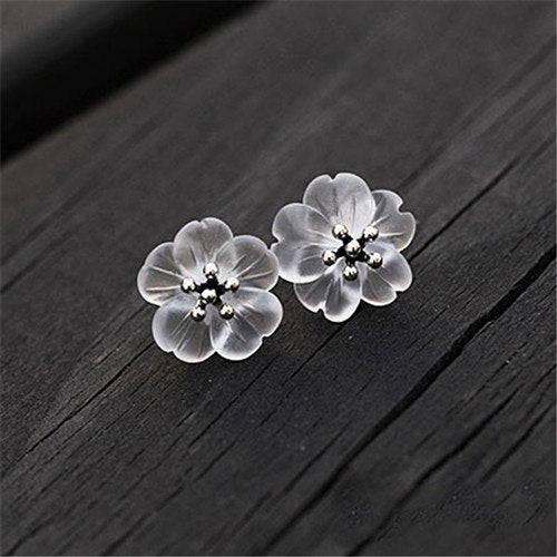 Real 925 Sterling Silver Natural Crystal Handmade Fine Jewelry Flower in the Rain Stud Earrings for Women Brincos