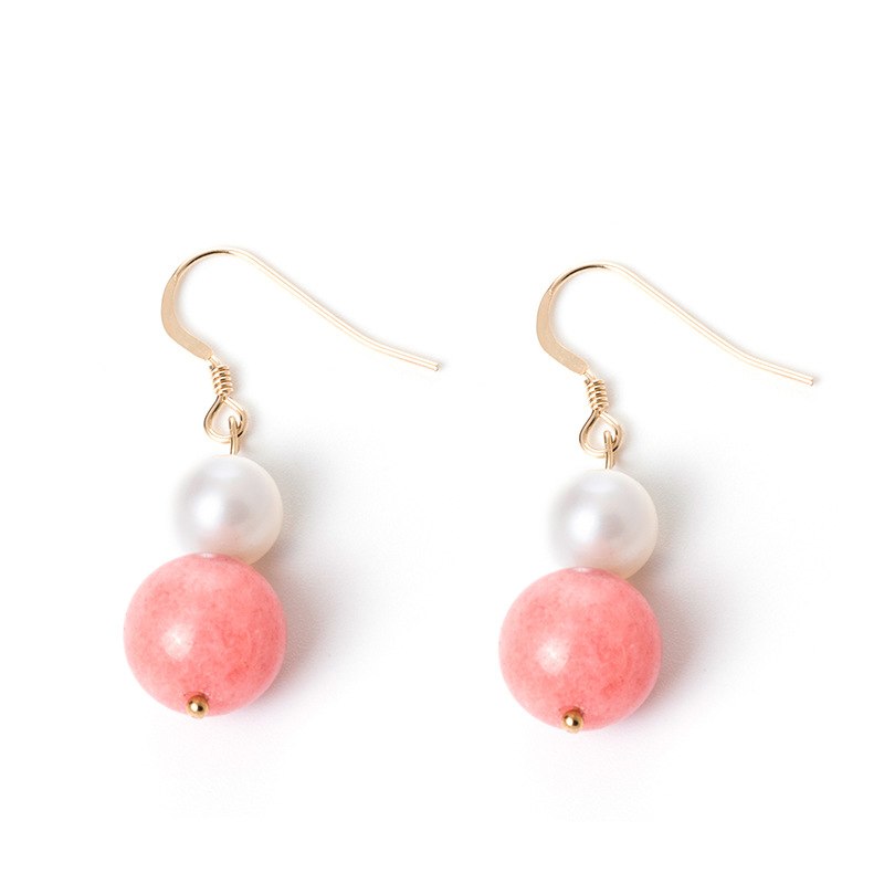 100% 14K gold Rhodocroshite pearl earrings pure handmade DIY natural Rhodocroshite pearl drop earrings for women jewelry
