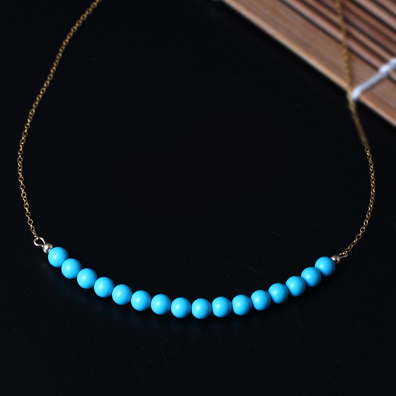 14K gold Turquoise necklace handmad DIY temperament natural green Turquoise beads necklace for women fashion jewelry