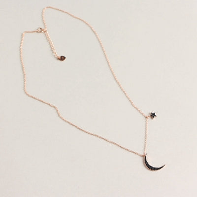 new 925 sterling silver black zircon moon star pendant necklace rose gold fashion dainty necklace for women jewelry gift