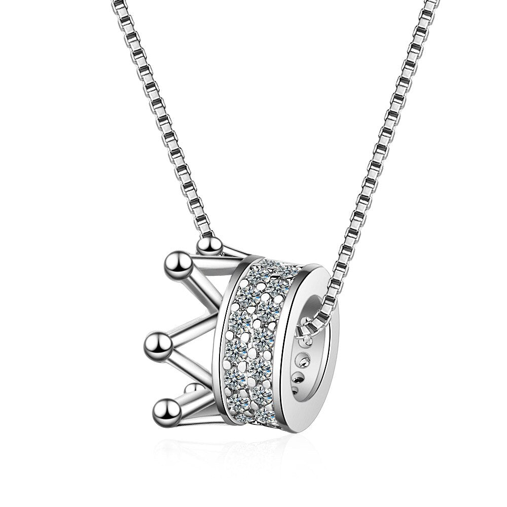 925 Stamp Silver Color Necklace Chain Silver Golden Crown Pendants Link Women Wedding Party Accessory Lucky Jewelry Gift