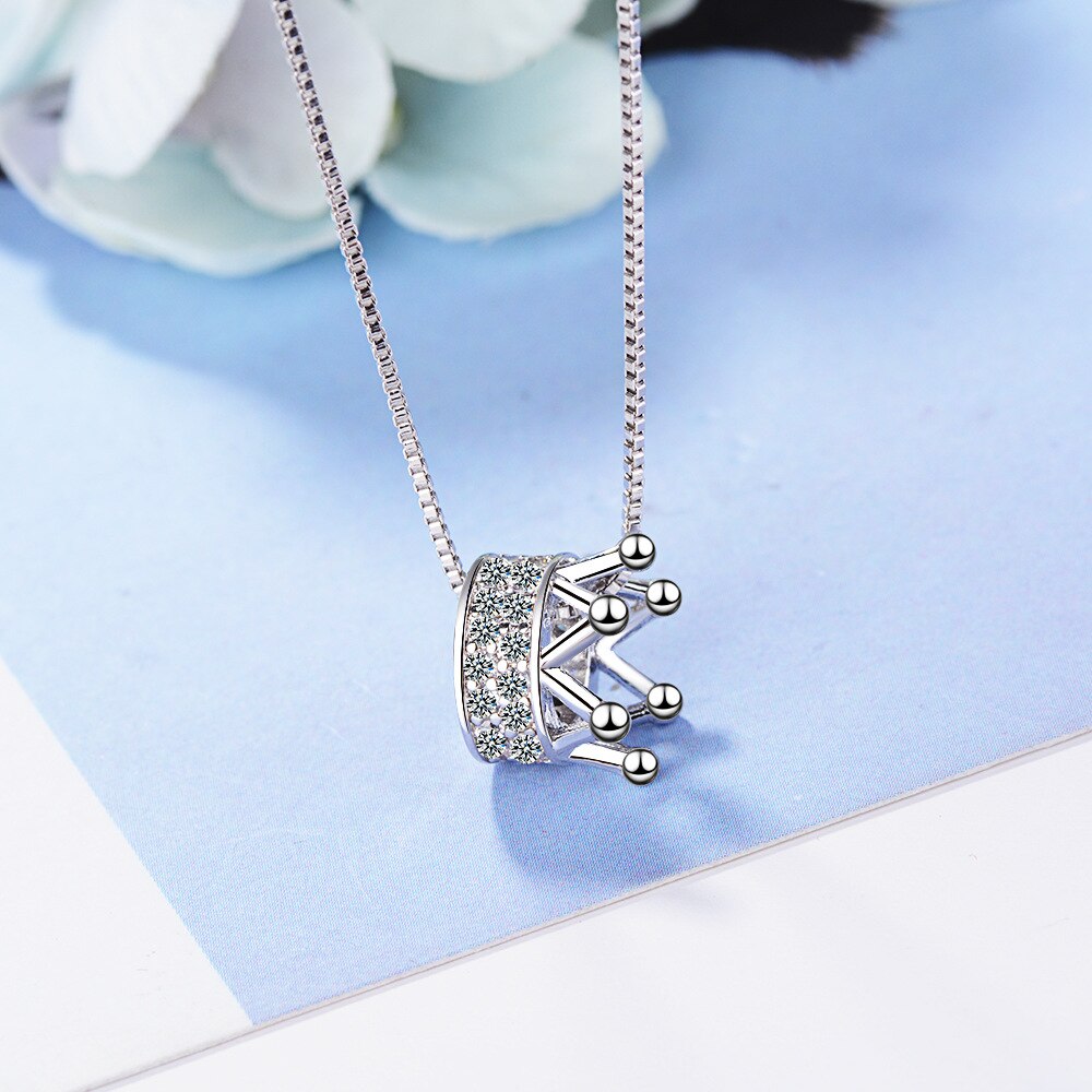 925 Stamp Silver Color Necklace Chain Silver Golden Crown Pendants Link Women Wedding Party Accessory Lucky Jewelry Gift