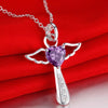 925 Stamped Silver angel fine crystal cross pendants Necklace For Women party Wedding Jewelry Christmas gifts