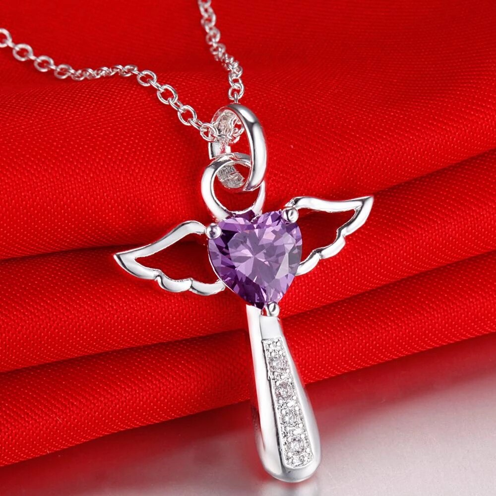 925 Stamped Silver angel fine crystal cross pendants Necklace For Women party Wedding Jewelry Christmas gifts