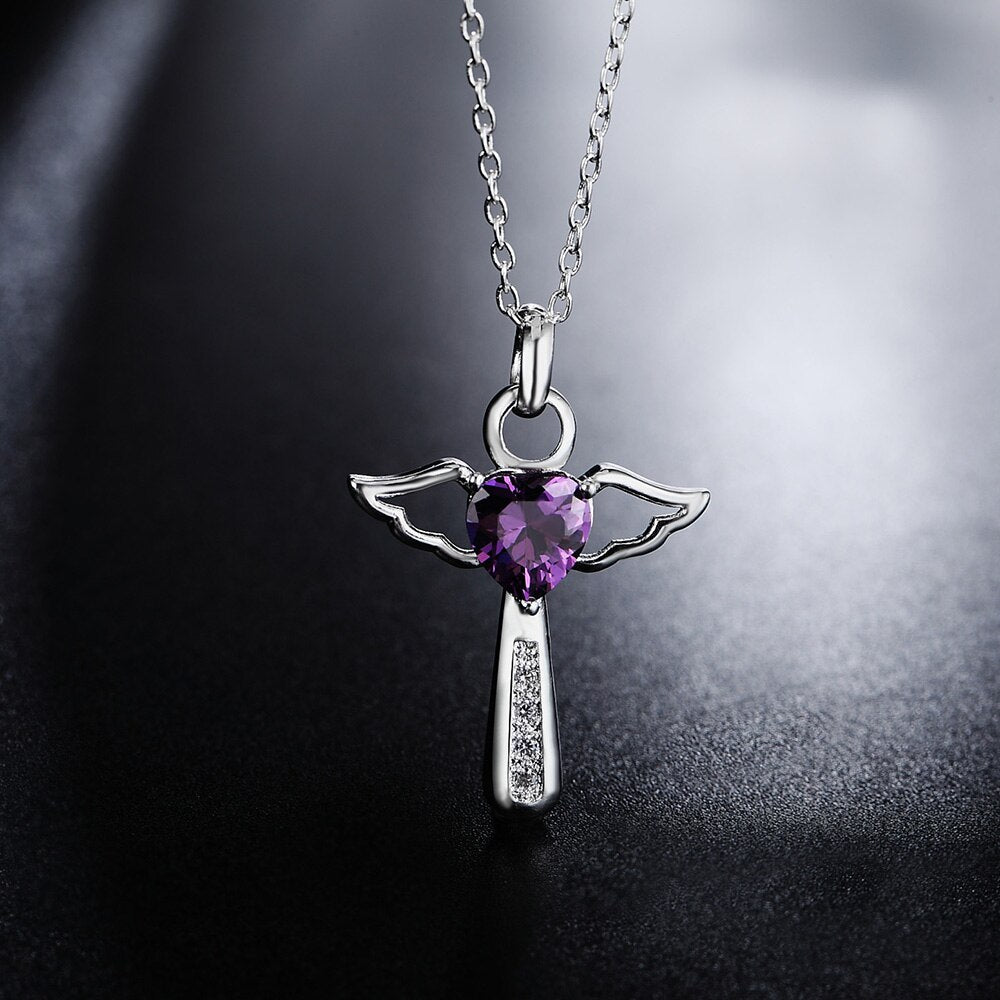 925 Stamped Silver angel fine crystal cross pendants Necklace For Women party Wedding Jewelry Christmas gifts