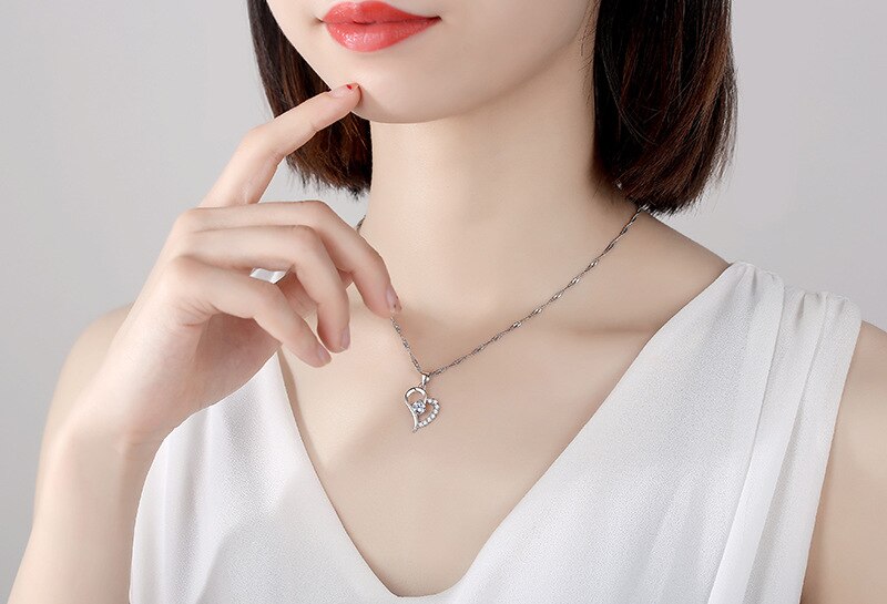 925 Stamped Silver purple crystal romantic heart pendant Necklace for Women party wedding Jewelry Holiday gifts