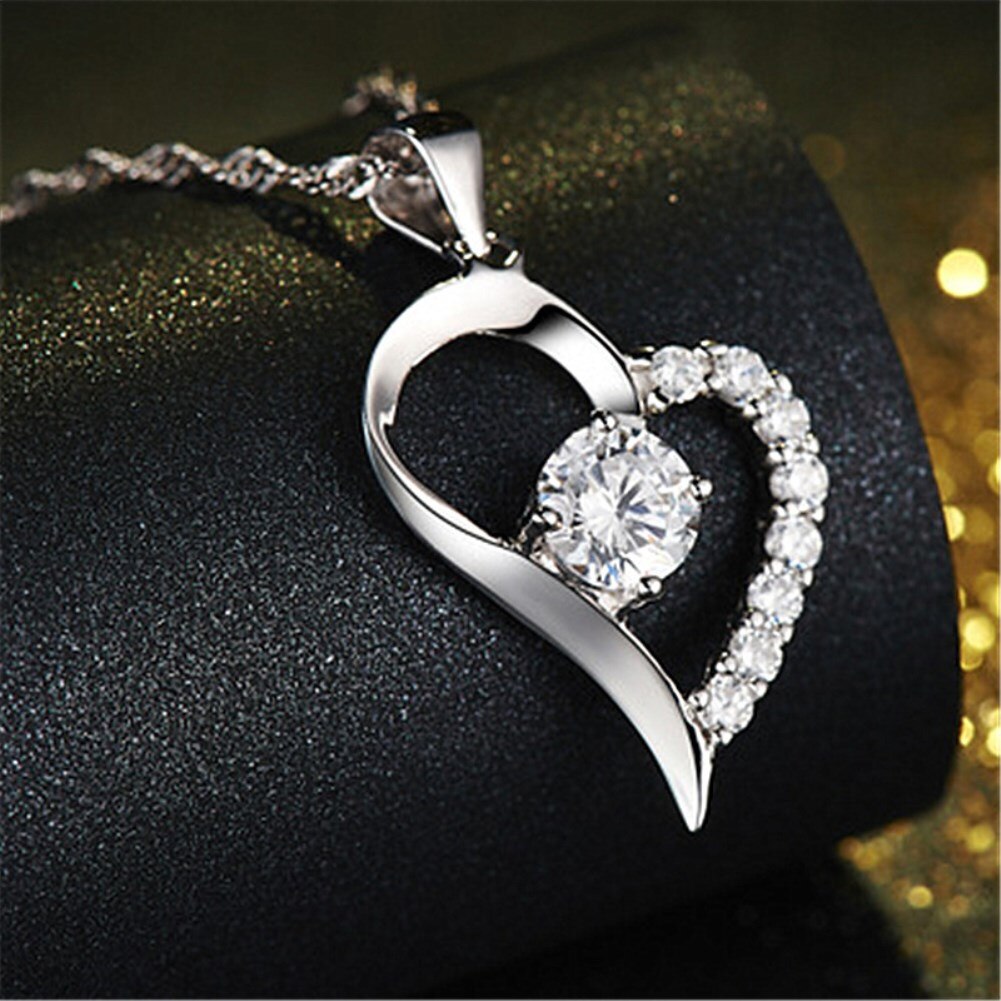 925 Stamped Silver purple crystal romantic heart pendant Necklace for Women party wedding Jewelry Holiday gifts