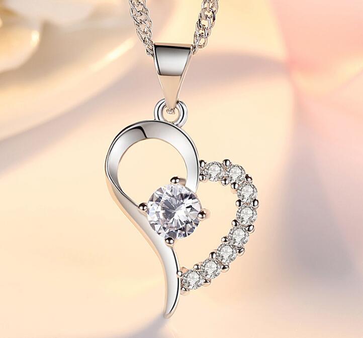 925 Stamped Silver purple crystal romantic heart pendant Necklace for Women party wedding Jewelry Holiday gifts