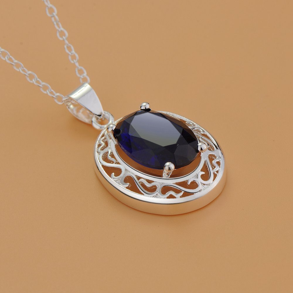 925 Stamped Silver romantic Blue Crystal Oval Pendant Necklace For Women party wedding accessories Jewelry gifts