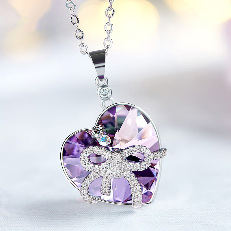 Luxury Blue Color Big Austrian Crystal Knot Heart Love Maxi Boho Necklaces&Pendants for Women Fashion Jewelry Gift zk40