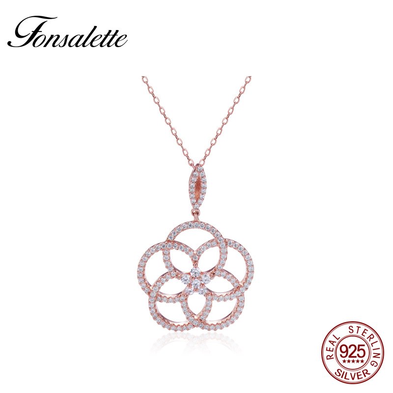 Luxury Brand 925 Sterling Silver Necklaces Women Jewelry Gift Rose Flower Camellia Necklaces Collares Mujer zk40