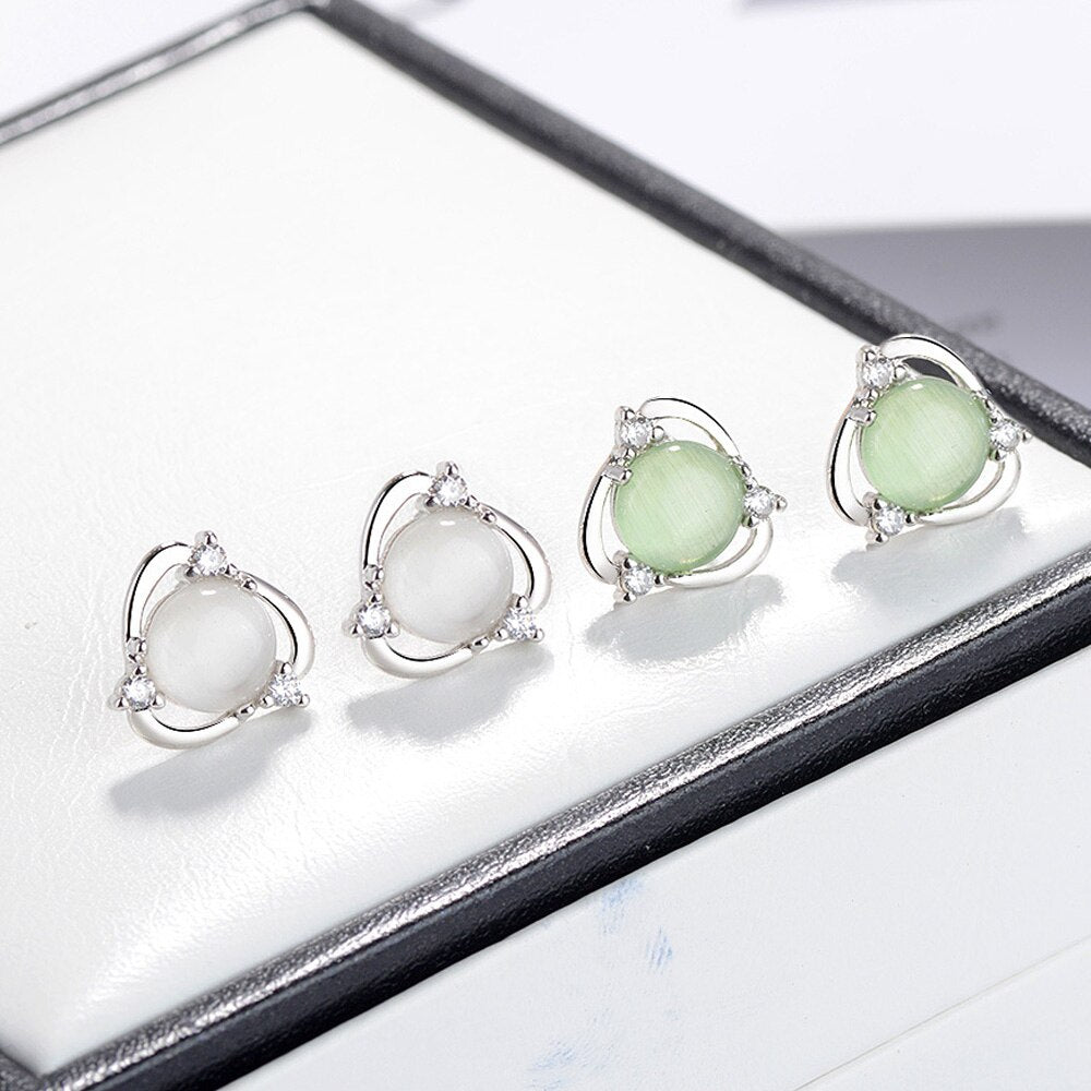 Female 925 Stamp Silver Color Crystal Charm Earrings Wedding Earrings For Women Square Flower Stud Earrings Christmas