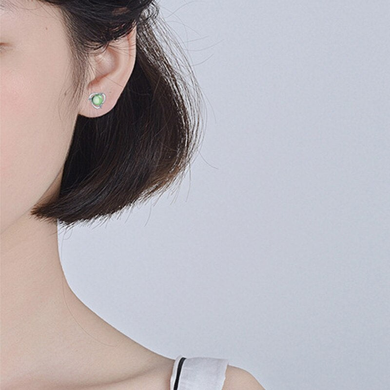 Female 925 Stamp Silver Color Crystal Charm Earrings Wedding Earrings For Women Square Flower Stud Earrings Christmas