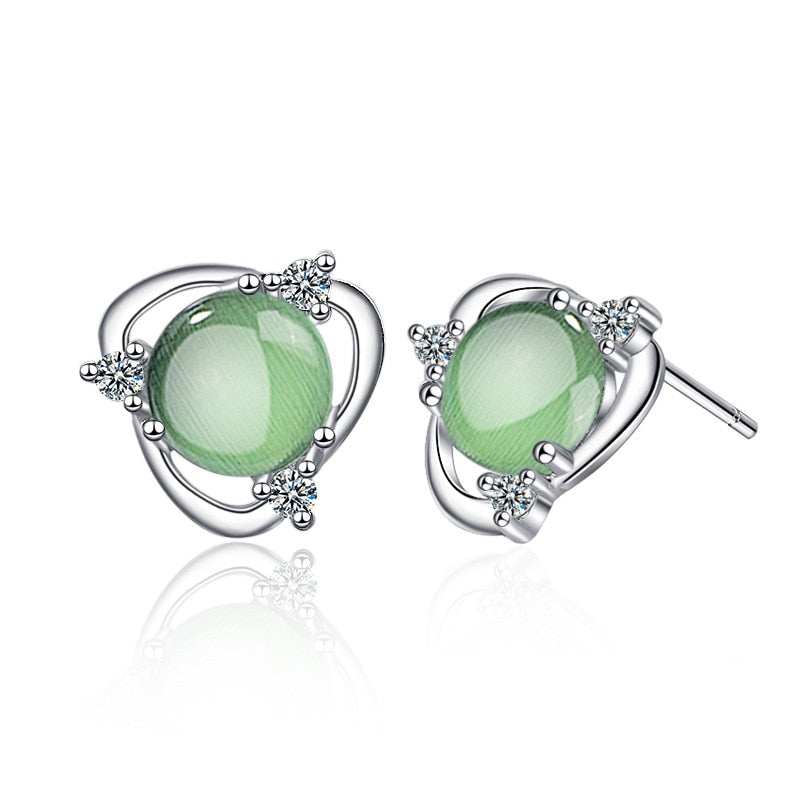 Female 925 Stamp Silver Color Crystal Charm Earrings Wedding Earrings For Women Square Flower Stud Earrings Christmas